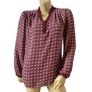 Sami & Jo Womens Medium Boho Tribal Print Popover Blouse Long Sleeve V Neck